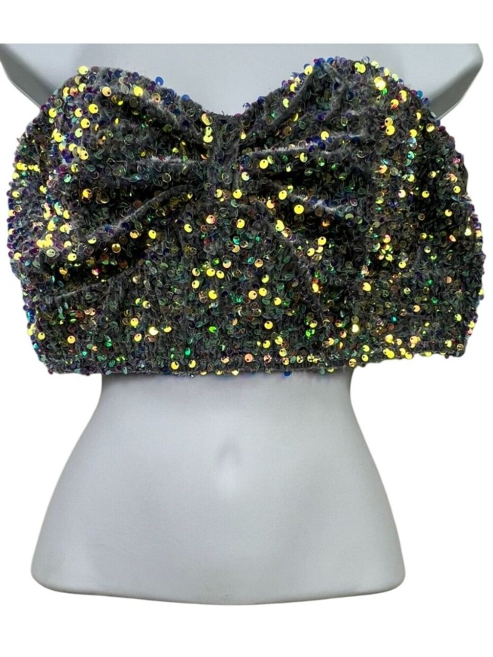 Anthropologie Women's Sequined Ruched Strapless Bustier Top Size XL Gray